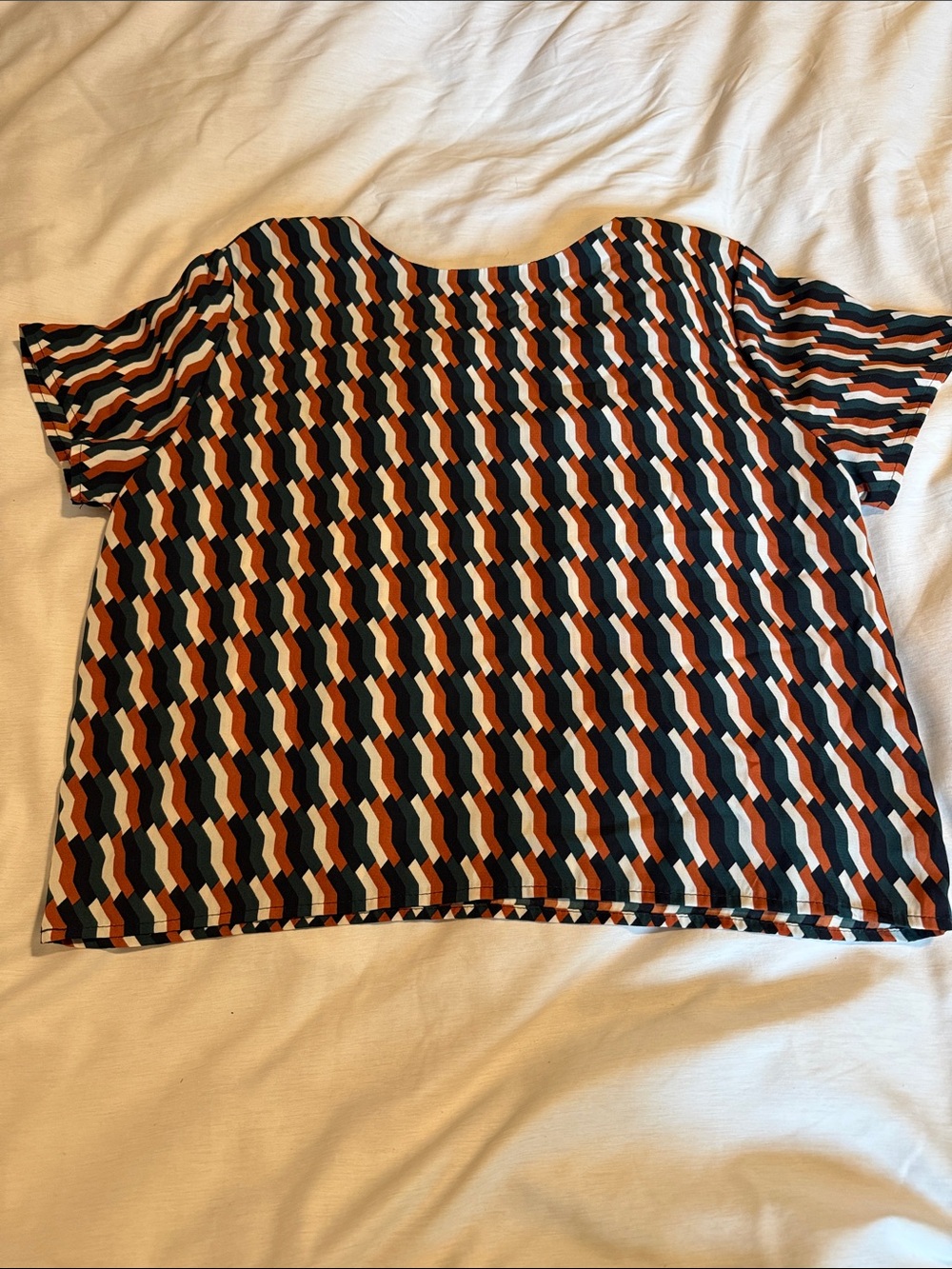 Geometric Short-Sleeve Blouse in Black, Rust & Cream